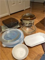 Misc Kitchen - crockpot, baking dishes, tray, egg