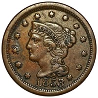 1853 Braided Hair Large Cent NEARLY UNC