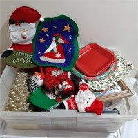Tote of Christmas Decor and Candles