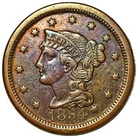 1854 Braided Hair Large Cent CLOSELY UNC
