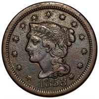 1853 Braided Hair Large Cent LIGHTLY CIRCULATED