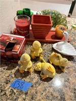 Candles, Chick pot hangers, swan holder & bird fee