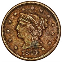 1844 Braided Hair Large Cent XF