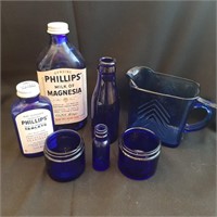 Lot of 7 Cobalt Blue Vintage Glassware