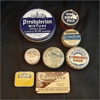 8 Vintage Pharmaceutical Tins