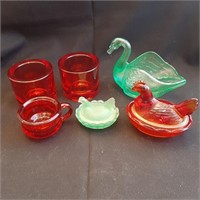 Vintage Glass Hens, Swan and Cups
