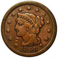 1848 Braided Hair Large Cent NICELY CIRCULATED