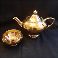 Vtg Royal Winton Heavy Gold Tea Pot and Sugar