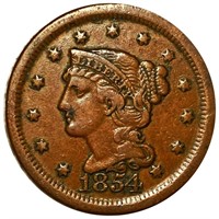 1854 Braided Hair Large Cent LIGHTLY CIRCULATED