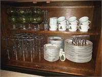 Christmas Dishes and Stems in Buffet