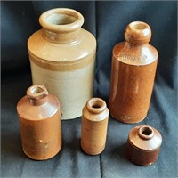 Lot of 5 Vintage Stoneware Jars Incl Bristol