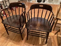 Two antique chairs - barrel back w/ metal support
