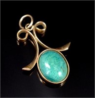 Early 20th C. turquoise and 9ct rose gold pendant