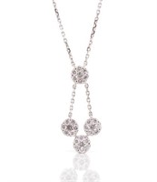 Diamond set 18ct white gold cluster drop necklace