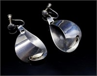 Modernist sterling silver ear clips