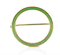Antique green enamel and 9ct rose gold circle