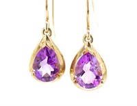 Amethyst and 9ct yellow gold drop earrings