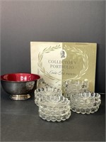 SP bowl, etched pictures & glass coaster set