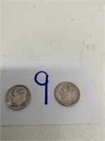 2 Roosevelt Silver Dimes 1952P 58 P