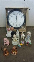 Group of Figurines, Shakers, & Clock