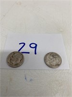 2 Roosevelt Silver Dimes 1952P 1959P