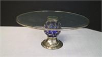 Glass Cake Platter Tray with Blue glass handle