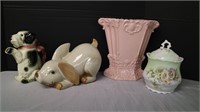 Porcelain Lot - Dog teapot Bunny, Planter etc