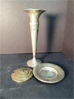 Sterling silver vase & condiment jar lid & plate