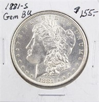 1881-S BU Morgan Silver Dollar Coin Gem