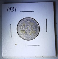 1931 Canadian Nickel / 5 Cent coin