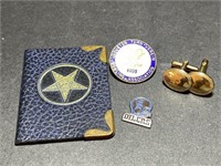 Cuff links, eastern star receipt cover, Oilers &