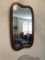 Antique wall mirror w/ beveled mirror & wood frame