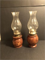 Hand turned wood base oil lamps - unique