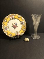 Gorgous Yellow Plate,old vase & bird fig