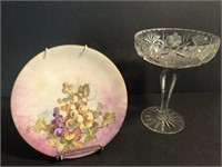 French Decorated plate & vintage compote (pretty)