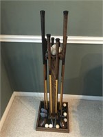 9 wood (bamboo)? shafts & 3 metal Golf clubs +