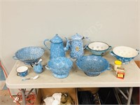 assorted blue enamelware (robin egg blue)