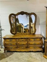 Long oak mirrored dresser - 72" long