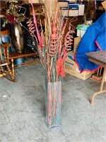 glass planter & flowers - 62" total