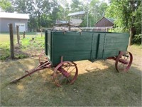 Steel Wheel Wagon w/Wood Grain Box, Spring Seat