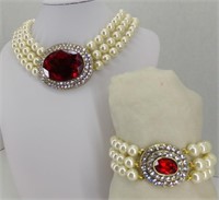 Heidi Daus Ruby/Pearl Necklace & Bracelet