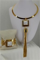 Vince Camuto Gold Collar Necklace & Bracelet Set