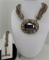17" Heidi Daus Brown Beaded Necklace/Bracelet