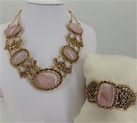 14" Pink floral & Gold Necklace/Bracelet