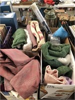 Assorted Items Towels, Material Blankets, And Iron