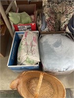 Basket, Assorted Blankets, Pillows And Linens