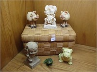 Assorted Figurines And Basket
