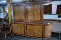 Antique Birdseye Maple Server/Bar w/Glass Shelves