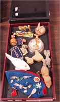 Paperweight with seashells, ceramic rabbit and