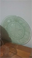 Round green depression glass platter